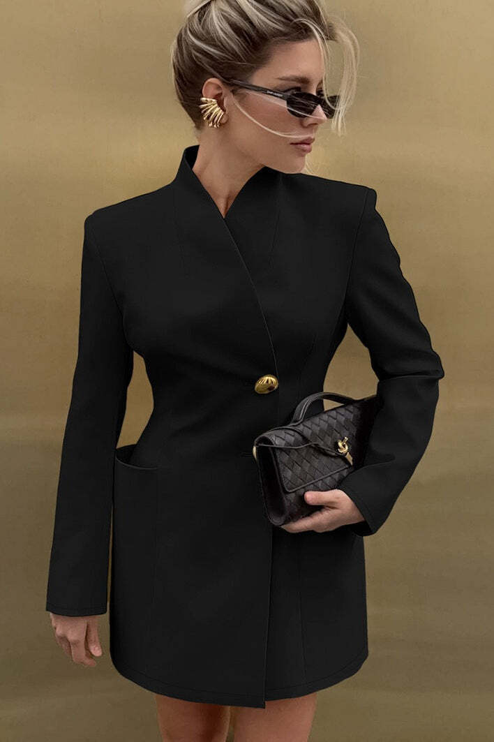 Elegant V-Neck Long Sleeve Fitted Waist Blazer Elegant V-Neck Long Sleeve Fitted Waist Blazer