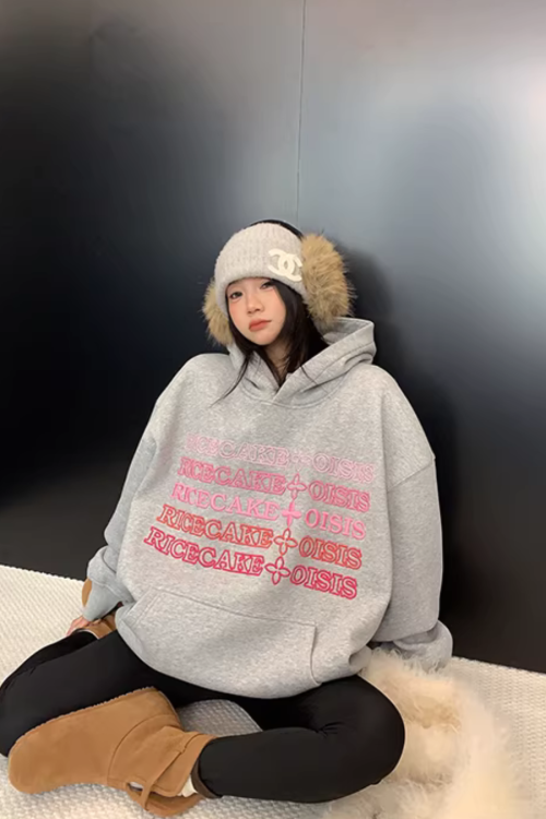 Embossed Logo Loose Hoodie