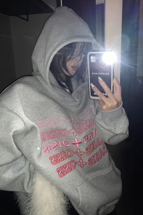 Embossed Logo Loose Hoodie