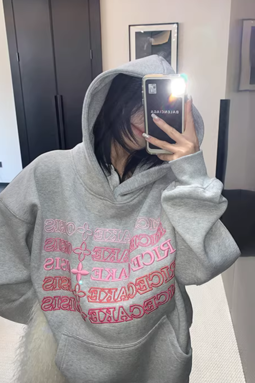 Embossed Logo Loose Hoodie
