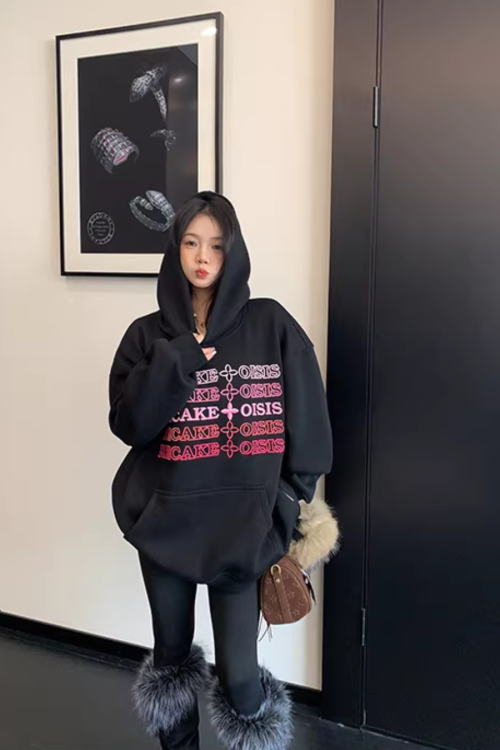 Embossed Logo Loose Hoodie