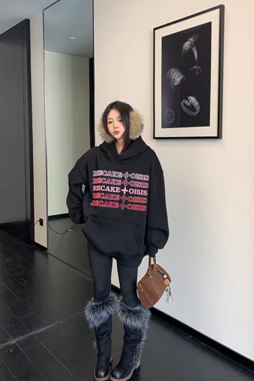 Embossed Logo Loose Hoodie