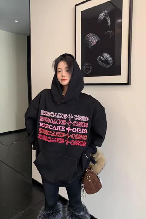 Embossed Logo Loose Hoodie