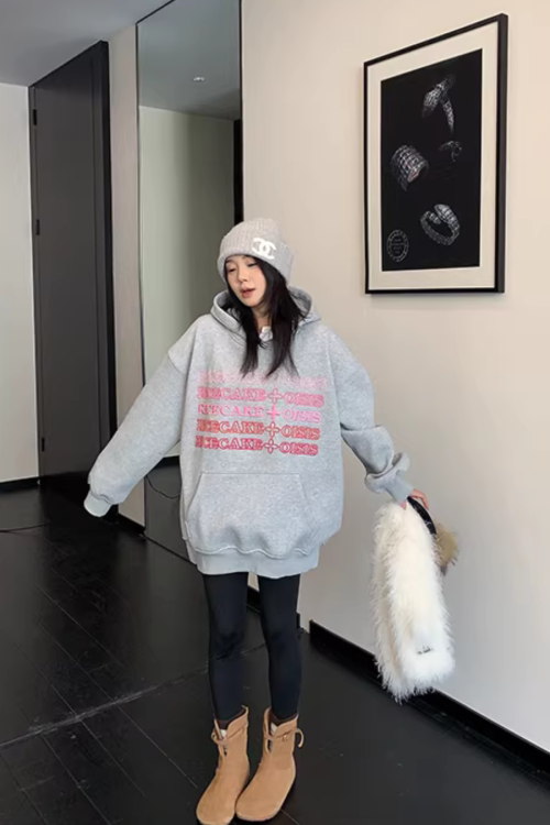 Embossed Logo Loose Hoodie