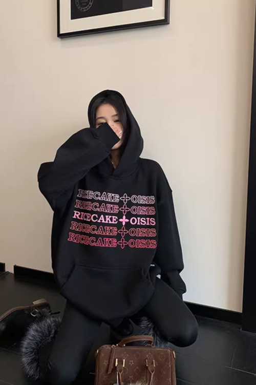 Embossed Logo Loose Hoodie