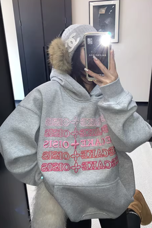 Embossed Logo Loose Hoodie