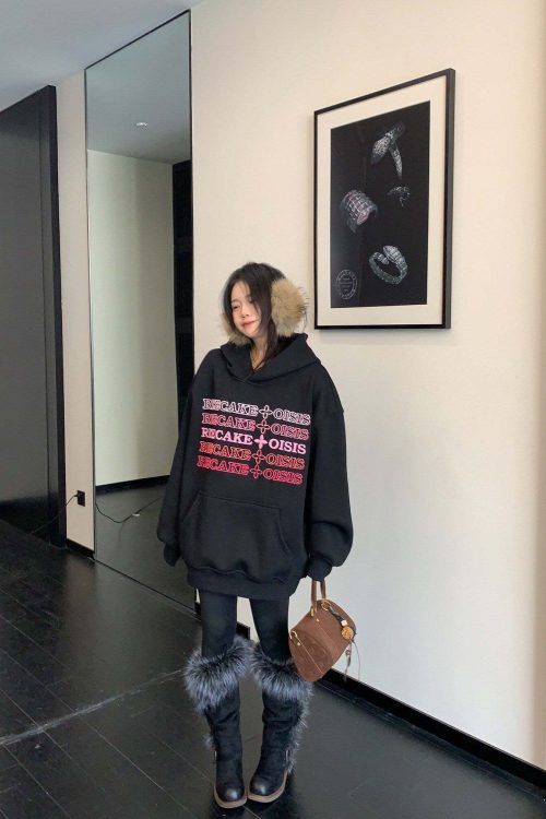 Embossed Logo Loose Hoodie