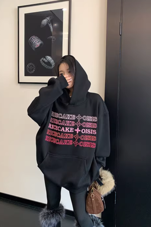 Embossed Logo Loose Hoodie