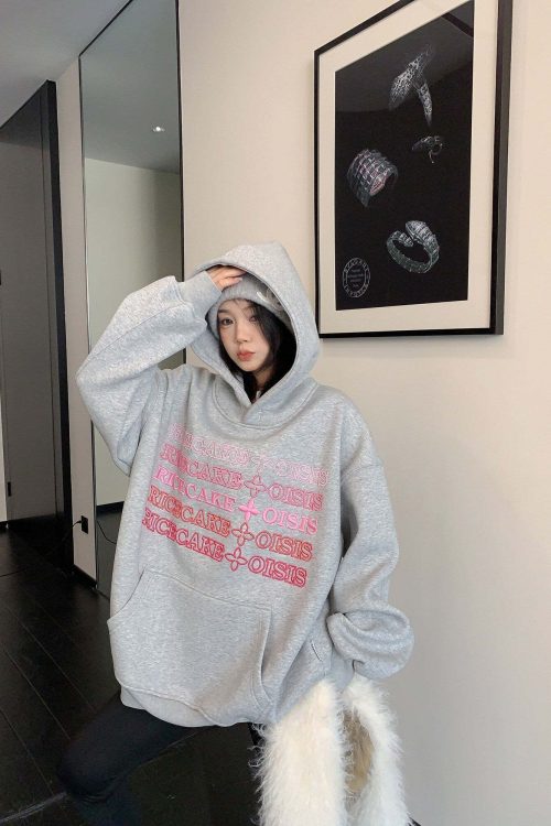 Embossed Logo Loose Hoodie