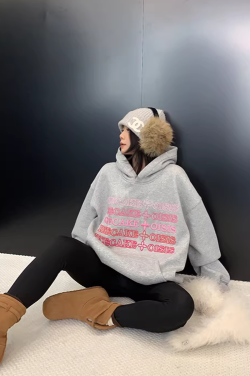 Embossed Logo Loose Hoodie