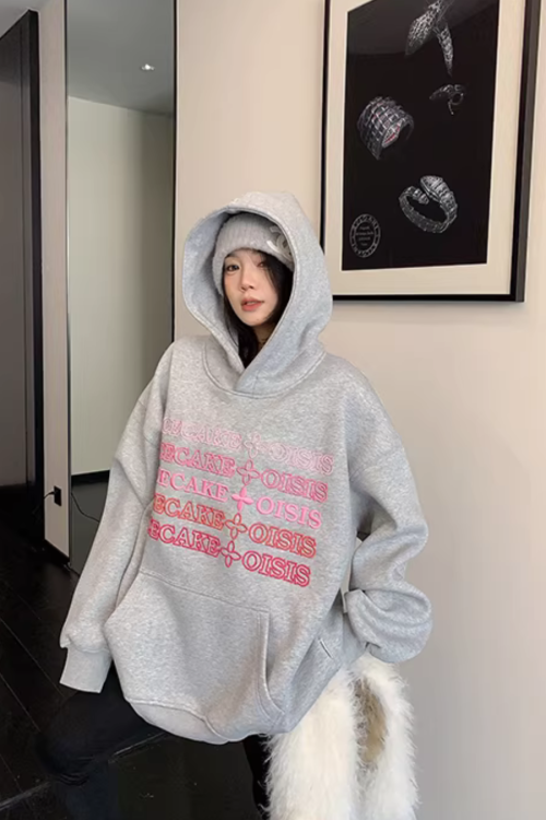 Embossed Logo Loose Hoodie