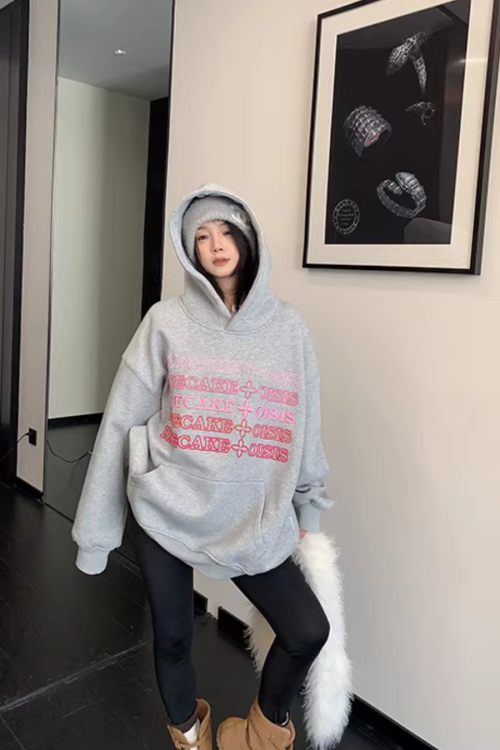 Embossed Logo Loose Hoodie