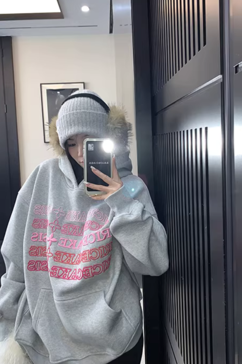 Embossed Logo Loose Hoodie