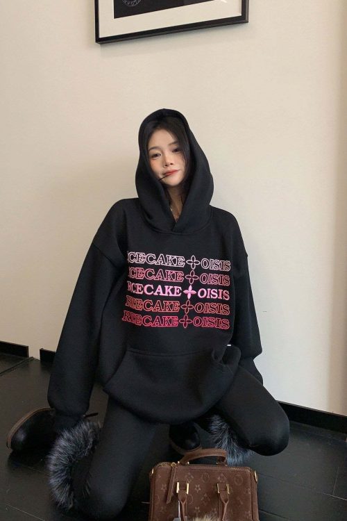 Embossed Logo Loose Hoodie