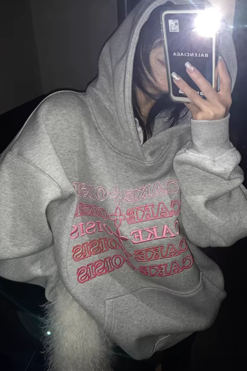 Embossed Logo Loose Hoodie