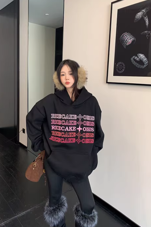 Embossed Logo Loose Hoodie