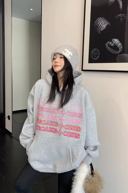 Embossed Logo Loose Hoodie