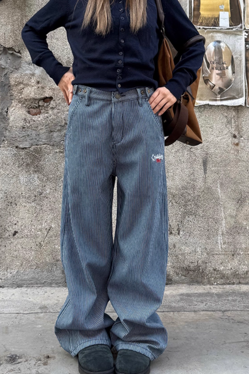 Embroidered Casual Stripe Jeans