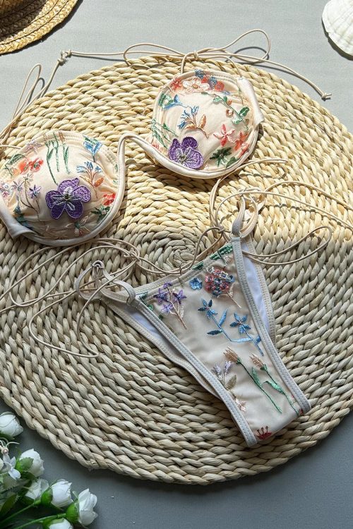 Embroidered Floral Bikini Set