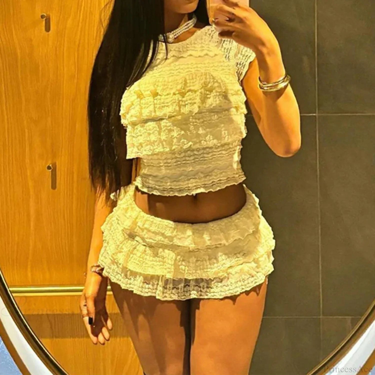 Fairy Coquette Outfits Lace Layered Ruffles Tank Tops + Mini Cake Shorts 2000s Retro Kawaii 2 Piece Set Y2K Aesthetic Crop Tops Fairy Coquette Outfits Lace Layered Ruffles Tank Tops + Mini Cake Shorts 2000s Retro Kawaii 2 Piece Set Y2K Aesthetic Crop Tops