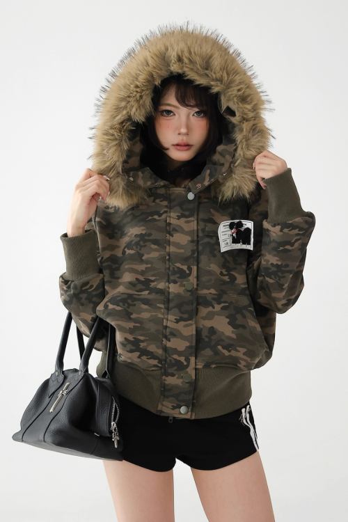 Faux Fur Camouflage Jacket