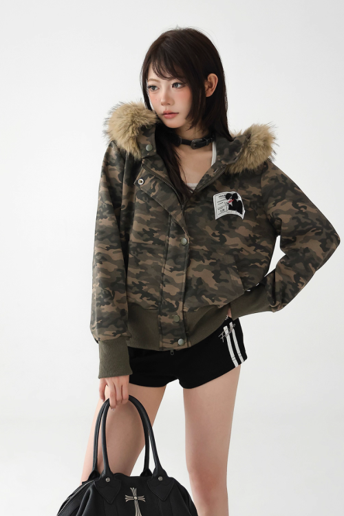 Faux Fur Camouflage Jacket