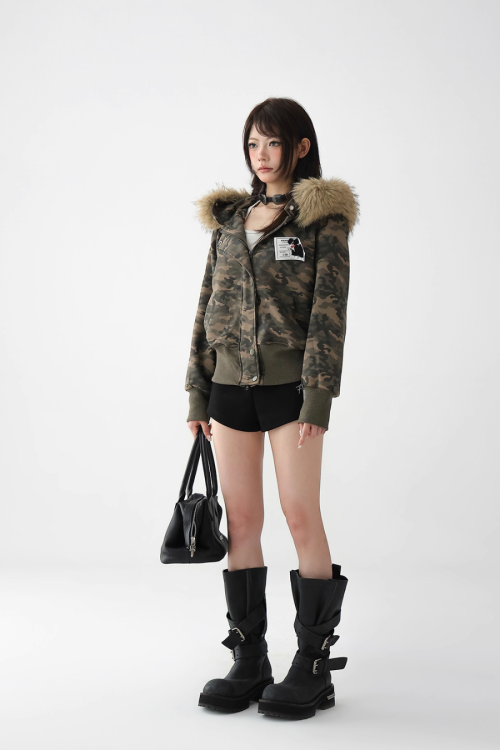 Faux Fur Camouflage Jacket