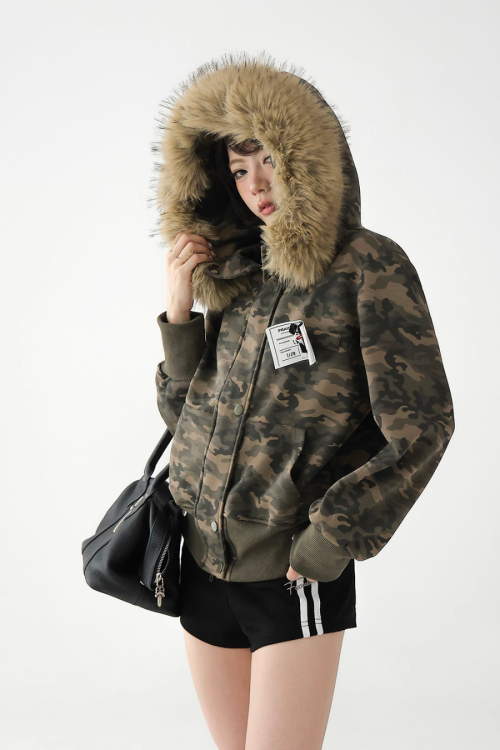 Faux Fur Camouflage Jacket