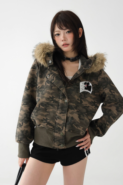 Faux Fur Camouflage Jacket