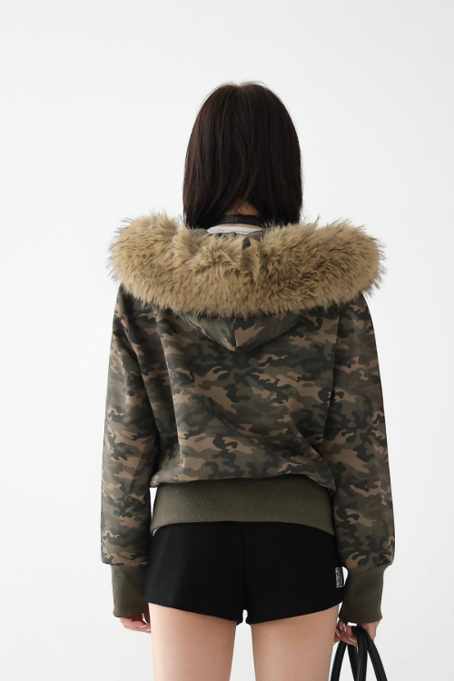 Faux Fur Camouflage Jacket