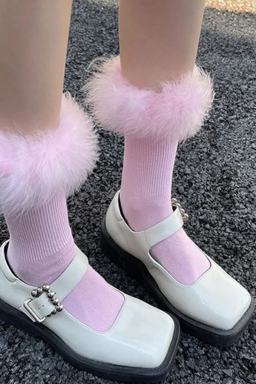 Faux Fur Cuff Knee Socks