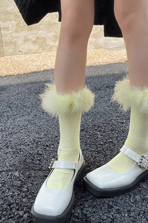 Faux Fur Cuff Knee Socks