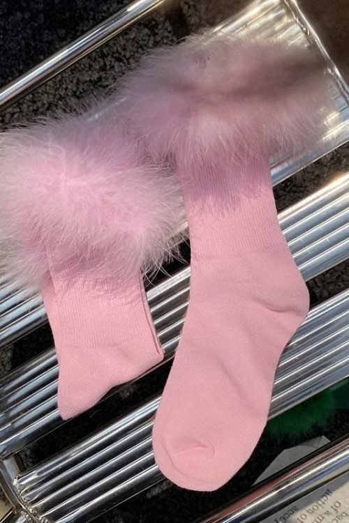 Faux Fur Cuff Knee Socks