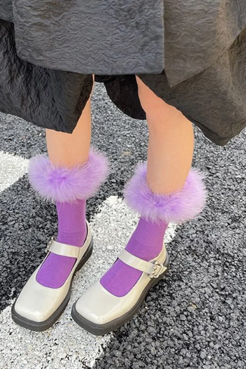 Faux Fur Cuff Knee Socks