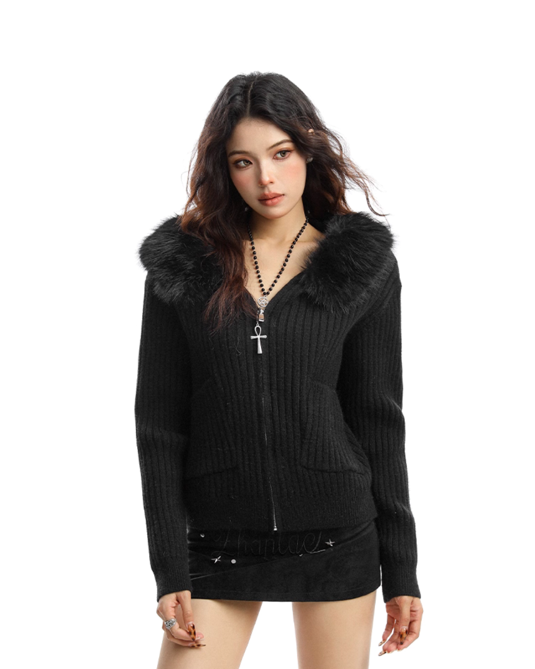 Faux Fur Zip Knit Top Faux Fur Zip Knit Top