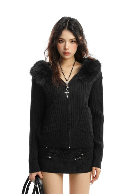 Faux Fur Zip Knit Top