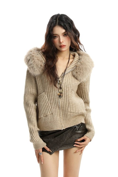 Faux Fur Zip Knit Top
