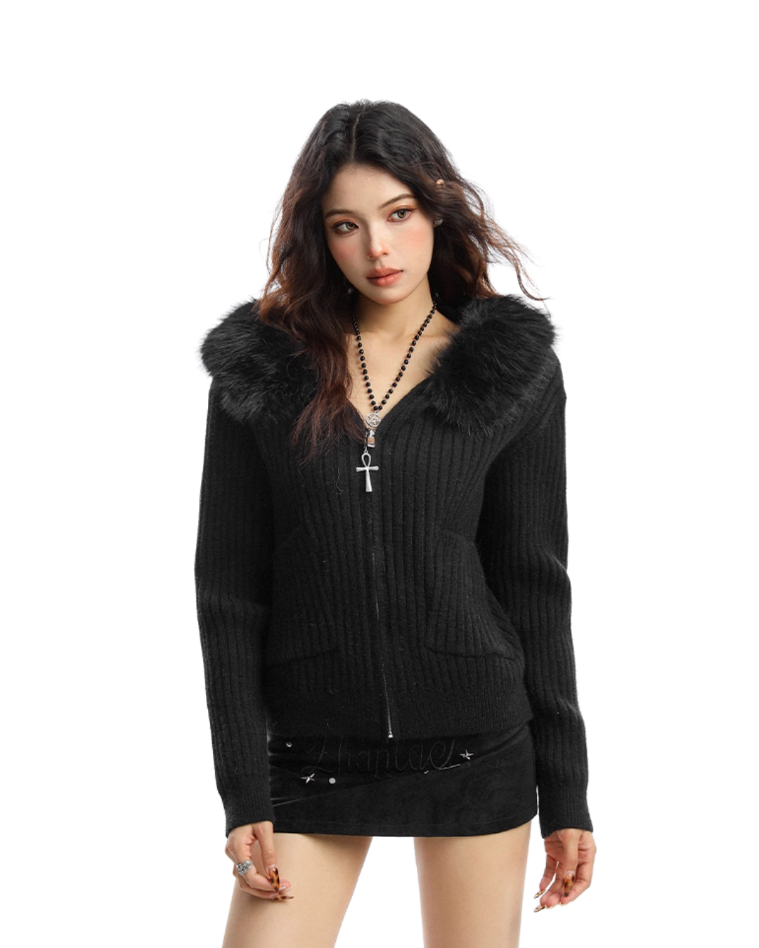 Faux Fur Zip Knit Top Faux Fur Zip Knit Top