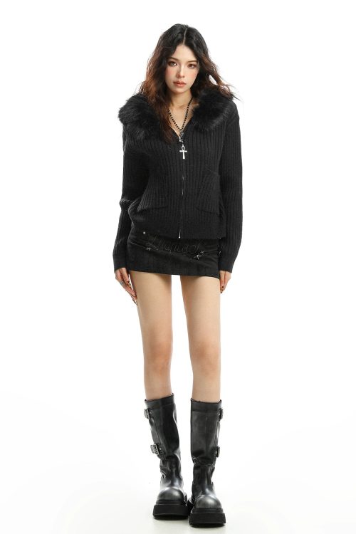 Faux Fur Zip Knit Top