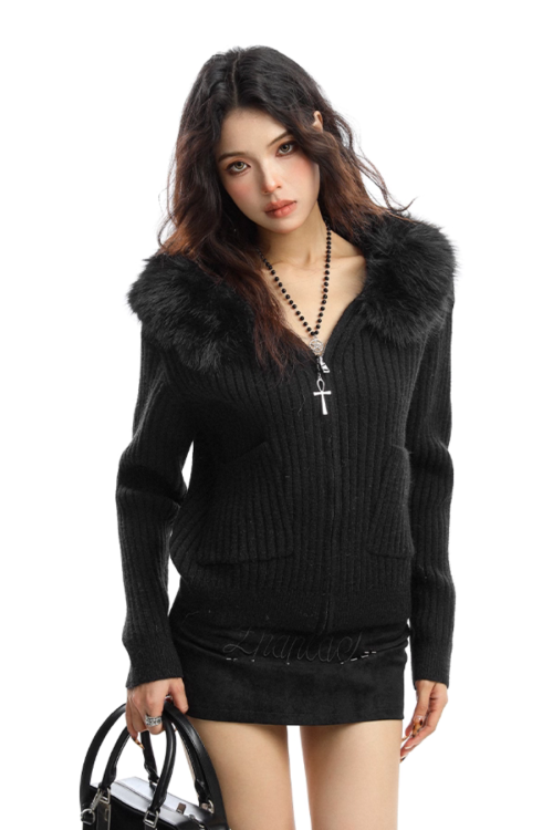 Faux Fur Zip Knit Top