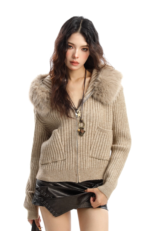 Faux Fur Zip Knit Top