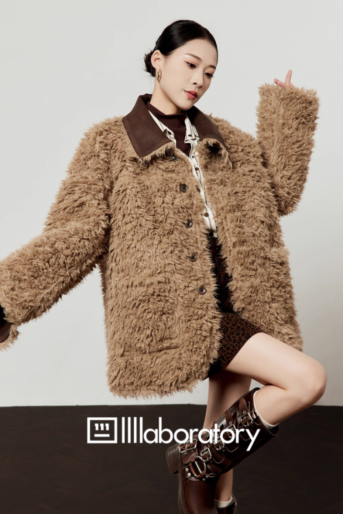 Faux Mouton Coat / Leopard Print Mini Skirt