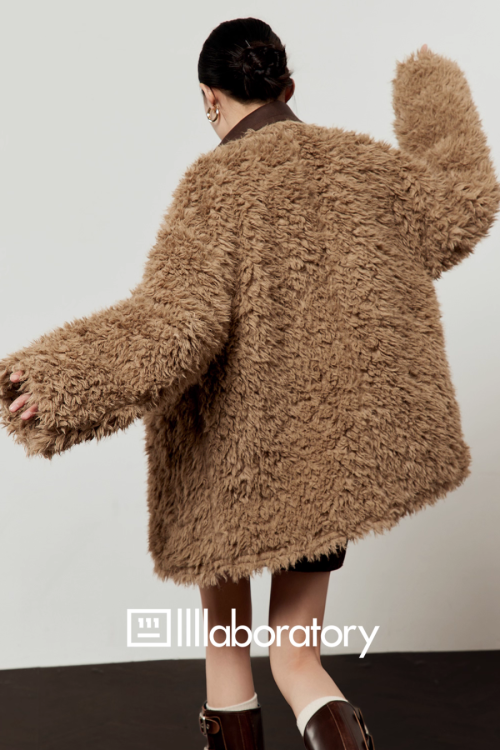 Faux Mouton Coat / Leopard Print Mini Skirt