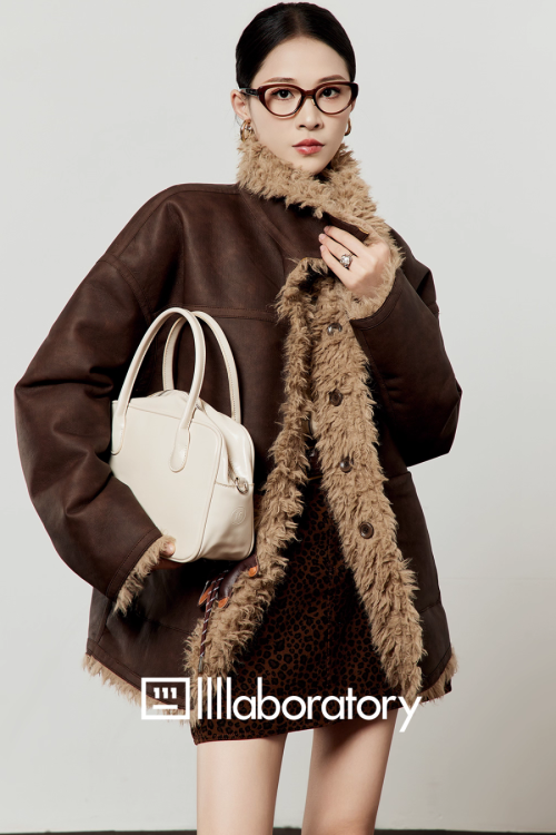 Faux Mouton Coat / Leopard Print Mini Skirt