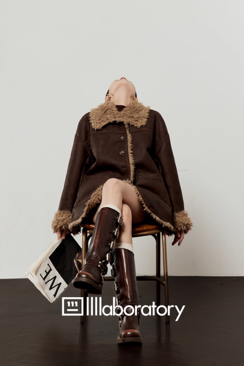 Faux Mouton Coat / Leopard Print Mini Skirt