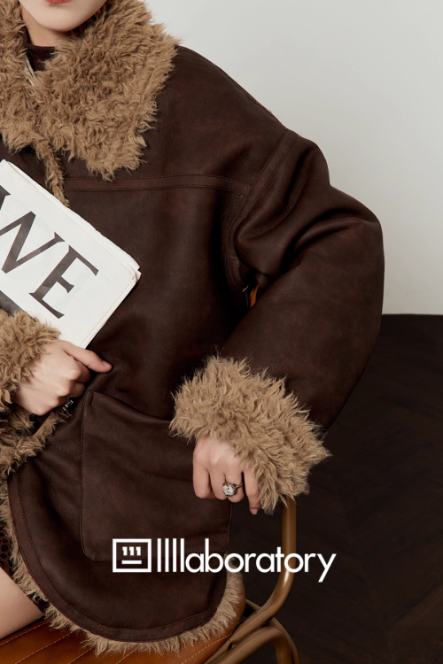 Faux Mouton Coat / Leopard Print Mini Skirt