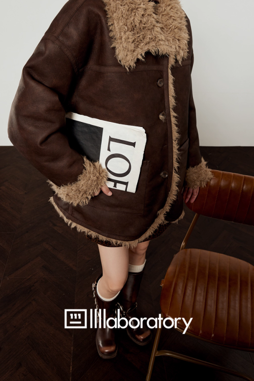 Faux Mouton Coat / Leopard Print Mini Skirt