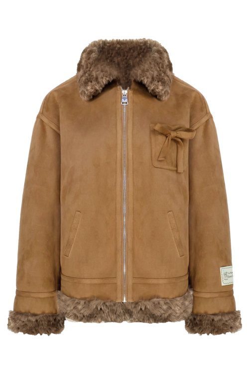 Faux Mouton Coat / Wide Denim Pants