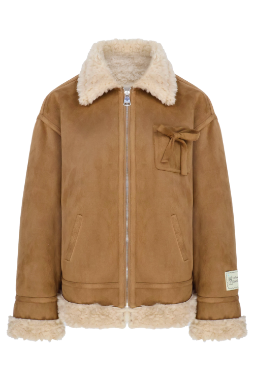 Faux Mouton Coat / Wide Denim Pants