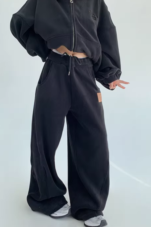 Fleece Zip-Up Hoodie / Fleece Wide Pants